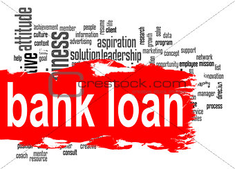 Bank loan word cloud with red banner