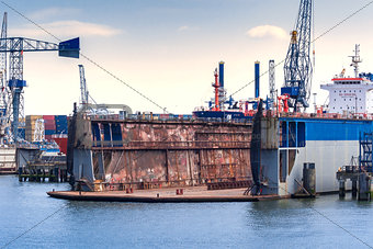 Dry dock in the port of Rotterdam, Netherlands