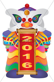 Chinese New Year Lion Dance with 2016 Scroll Illustration