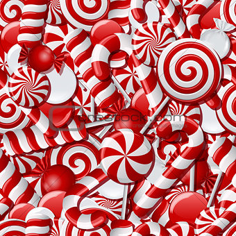 Seamless background with red and white candies.