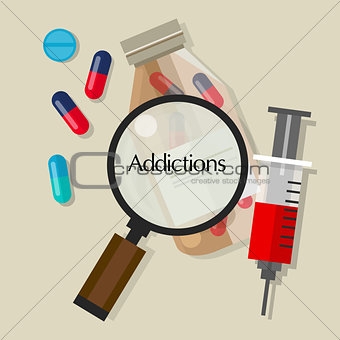 addictions drug addicts pills overdose vector illustration icon
