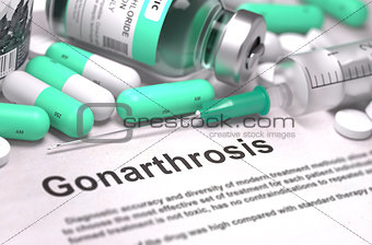Diagnosis - Gonarthrosis. Medical Concept with Blurred Background