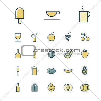 Thin line icons for food and drinks