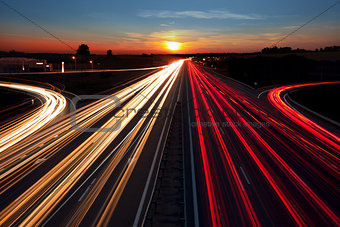 Speed Traffic  long exposure on  highway at sundown time