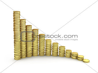 Gold coins graph on white background