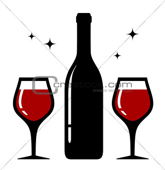 isolated bottle and wine glasses icon
