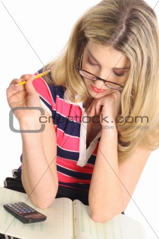 shot of a woman thinking about home work