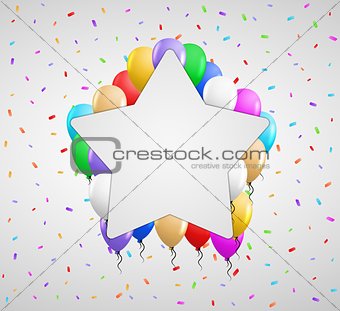 color balloons and white badge