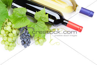 Bunch of red and white grapes and wine