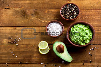 avocado and other ingredients for sauce guacamole top view
