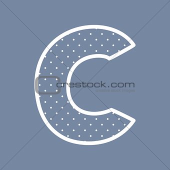 C vector alphabet letter with white polka dots on blue background