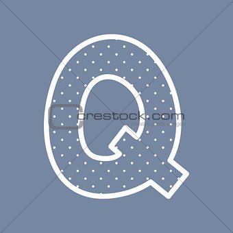 Q vector alphabet letter with white polka dots on blue background