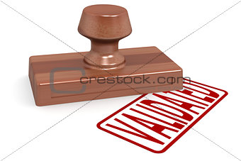 Wooden stamp validated with red text
