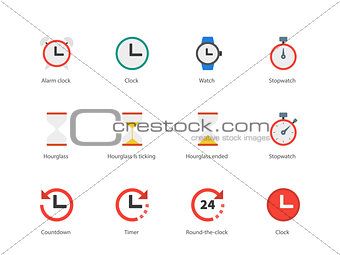 Time and Clock color icons on white background.