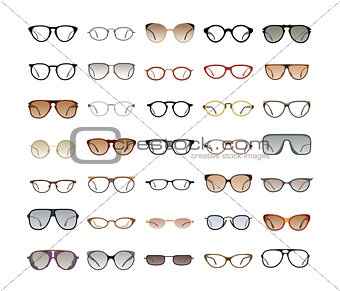 Color Sunglasses on white background.