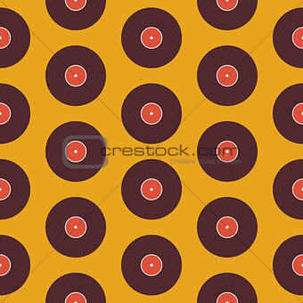 Flat Seamless Background Pattern Music Vinyl Disc over Yellow