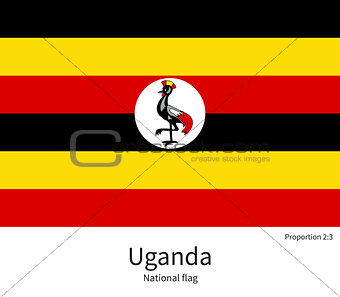 National flag of Uganda with correct proportions, element, colors