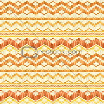 Seamless hand-knitted pattern with white and orange threads.