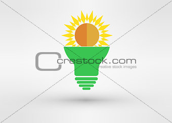 Light green bulb with  sun. Vector