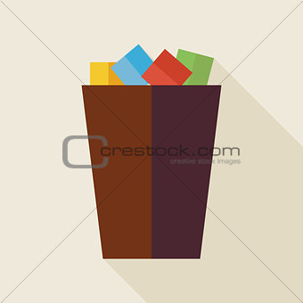 Flat Business Office Trash Bucket Illustration with long Shadow