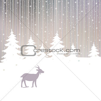 Winter Forest and Goat New Year Background