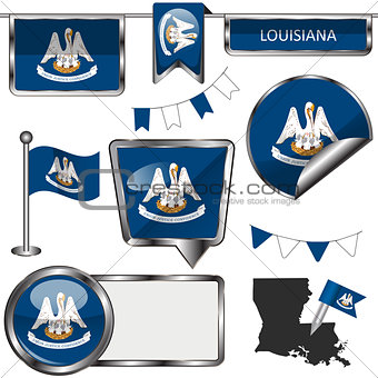 Glossy icons with flag of Louisiana