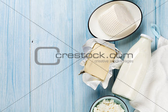 Dairy products. Milk, cheese, curd cheese and butter
