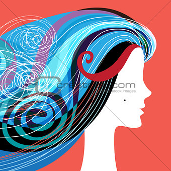 Woman silhouette with curly hair
