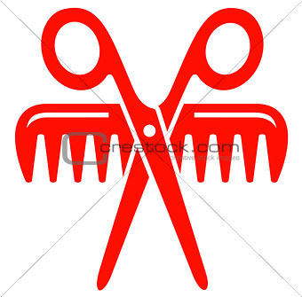 scissors with comb red icon