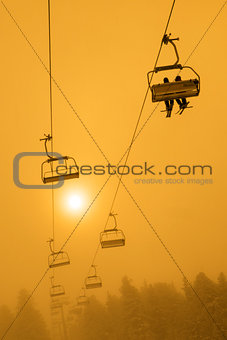 Ski Chair Lift Sunset or Sunrise