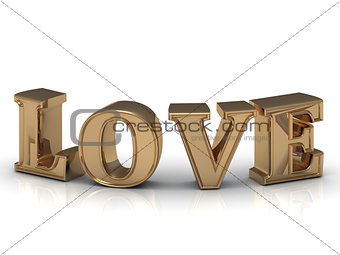 LOVE- inscription of bright gold letters on white 