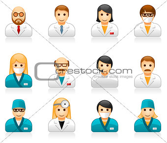 Medical staff avatars - user icons of doctors (physicians) and nurses