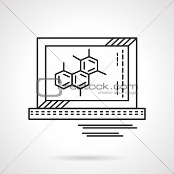 Molecule on monitor flat line vector icon