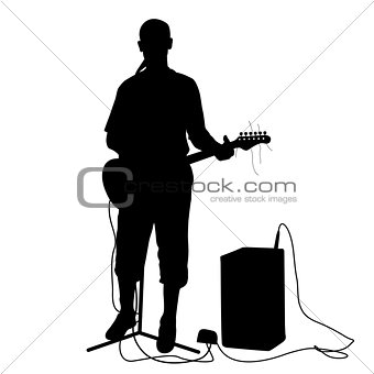 Silhouette musician plays the guitar. Vector illustration.