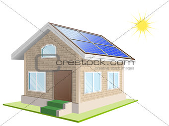 Vacation home. Solar panels on roof. Solar power