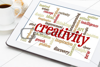 creativity word cloud on tablet
