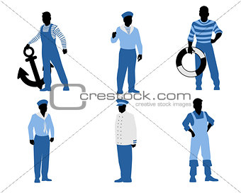 Six sailors silhouettes