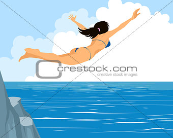 Girl jumping in water