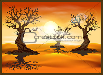 desert landscape with dead trees