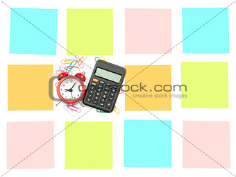Alarm clock with set of stickers and calculator