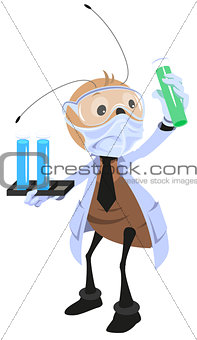 Ant scientist holding flask