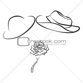 male and female hats and rose
