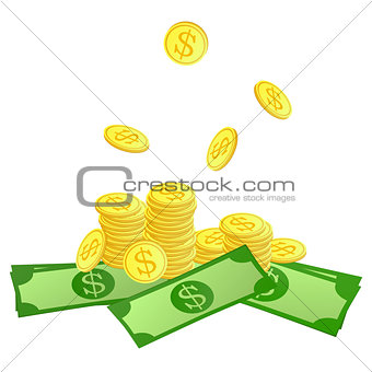 Golden coins and dollars symbol