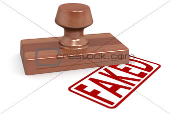 Wooden stamp faked with red text