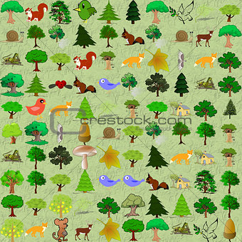 Cartoonish forest pattern.
