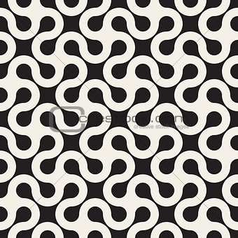 Vector Seamless Black and White Rounded Line Spiral Cross Pattern
