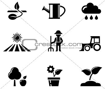 agriculture black icons set