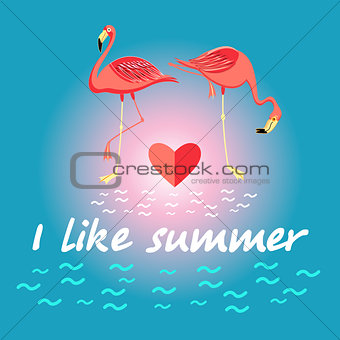 Background with flamingos and a slogan about summer