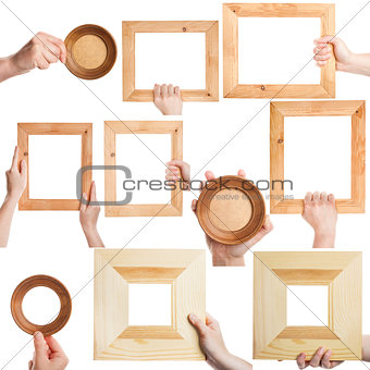 Set of female hands holding frames