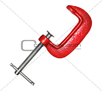 Metal red clamp on white